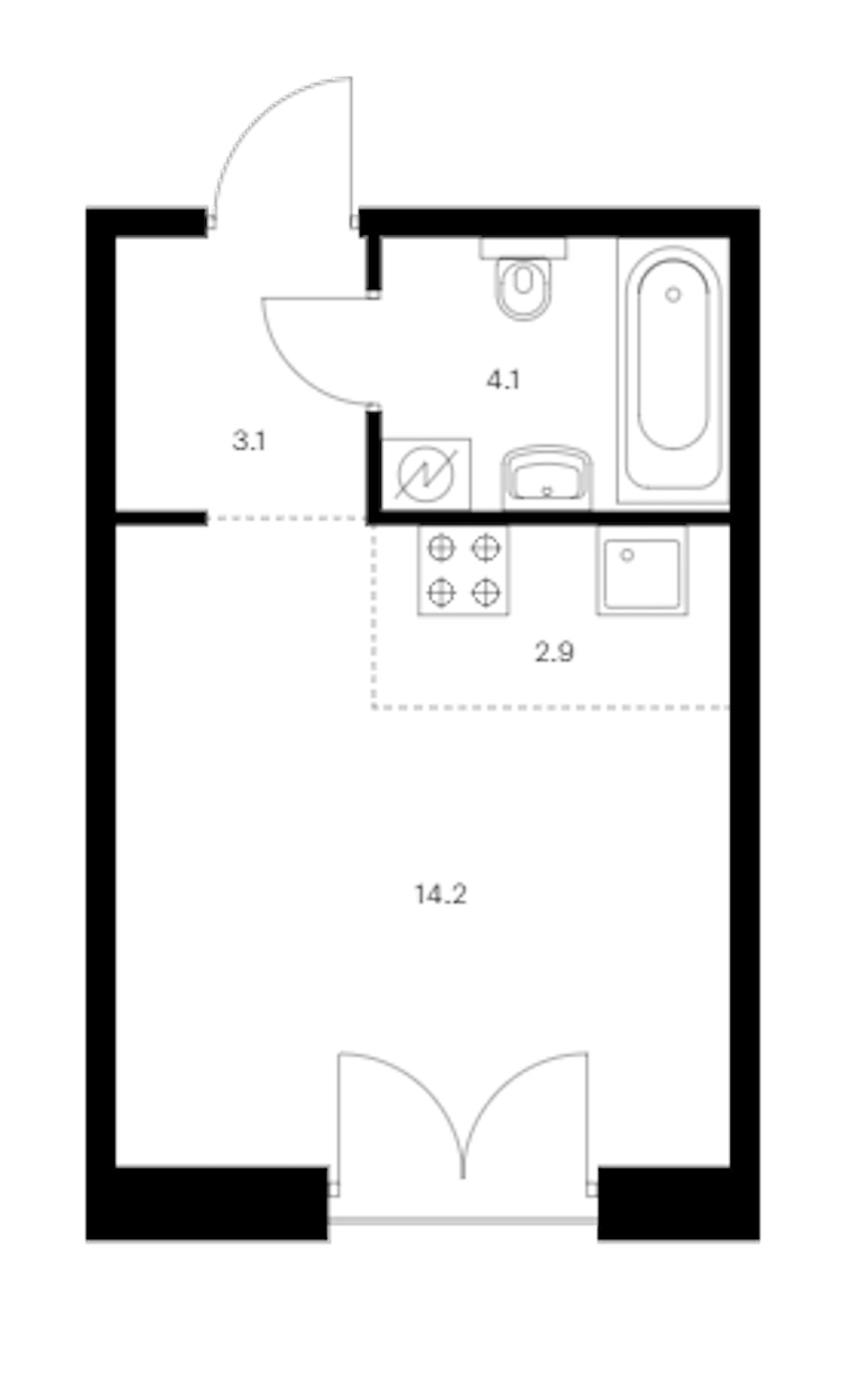 Квартира студия 24.3 м², 5/7 эт., ЖК «Лермонтовский 54»